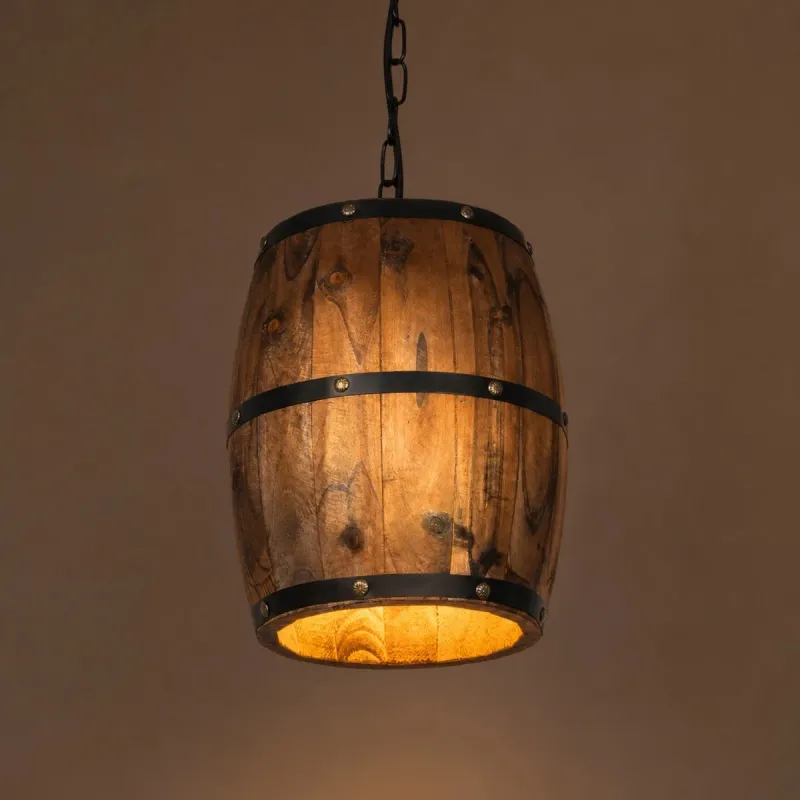 GLOBOSTAR® BARREL 00890 Vintage Κρεμαστό Φωτιστικό Οροφής με Ντουί 1 x E27 AC 220-240V IP20 - Kαφέ - Μ24 x Π24 x Υ30cm