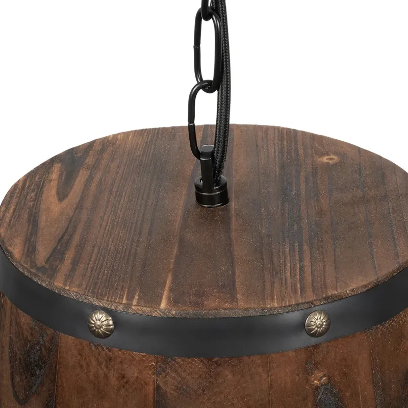GLOBOSTAR® BARREL 00890 Vintage Κρεμαστό Φωτιστικό Οροφής με Ντουί 1 x E27 AC 220-240V IP20 - Kαφέ - Μ24 x Π24 x Υ30cm