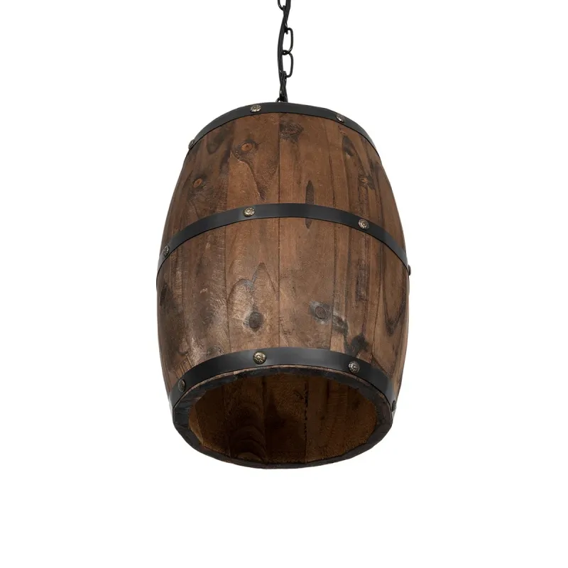 GLOBOSTAR® BARREL 00890 Vintage Κρεμαστό Φωτιστικό Οροφής με Ντουί 1 x E27 AC 220-240V IP20 - Kαφέ - Μ24 x Π24 x Υ30cm