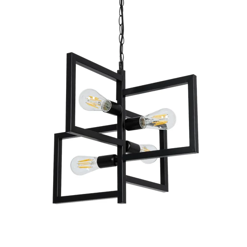 GLOBOSTAR® LOOP 00904 Μοντέρνο Κρεμαστό Φωτιστικό Οροφής με Ντουί 4 x E27 AC 220-240V IP20 - Μαύρο - Μ52 x Π52 x Υ45cm