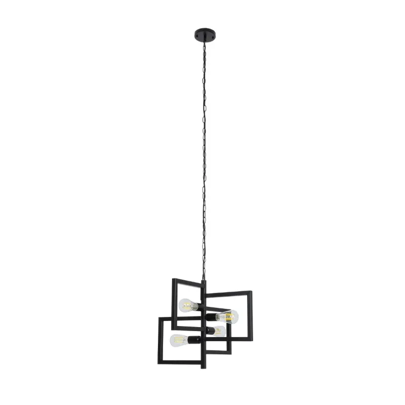 GLOBOSTAR® LOOP 00904 Μοντέρνο Κρεμαστό Φωτιστικό Οροφής με Ντουί 4 x E27 AC 220-240V IP20 - Μαύρο - Μ52 x Π52 x Υ45cm