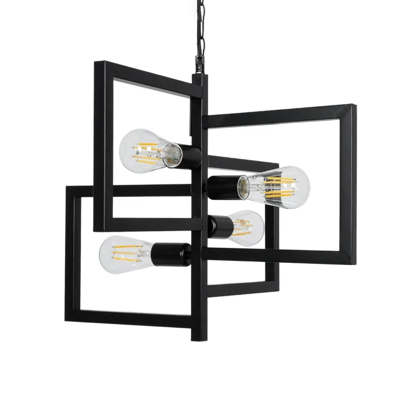 GLOBOSTAR® LOOP 00904 Μοντέρνο Κρεμαστό Φωτιστικό Οροφής με Ντουί 4 x E27 AC 220-240V IP20 - Μαύρο - Μ52 x Π52 x Υ45cm