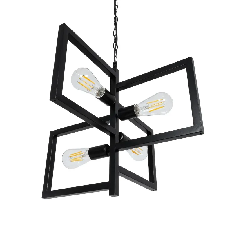 GLOBOSTAR® LOOP 00904 Μοντέρνο Κρεμαστό Φωτιστικό Οροφής με Ντουί 4 x E27 AC 220-240V IP20 - Μαύρο - Μ52 x Π52 x Υ45cm