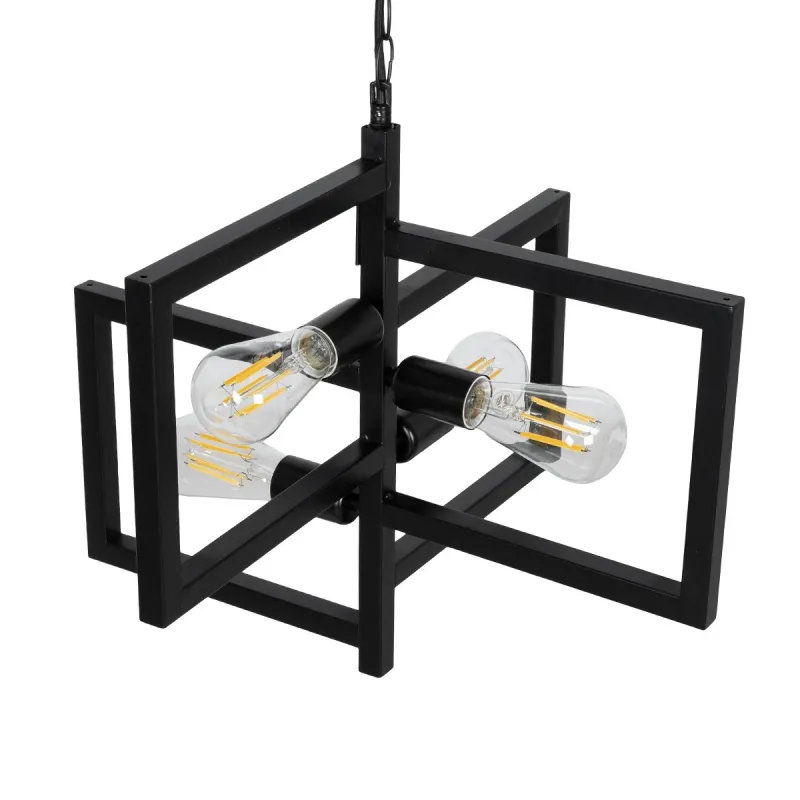 GLOBOSTAR® LOOP 00904 Μοντέρνο Κρεμαστό Φωτιστικό Οροφής με Ντουί 4 x E27 AC 220-240V IP20 - Μαύρο - Μ52 x Π52 x Υ45cm