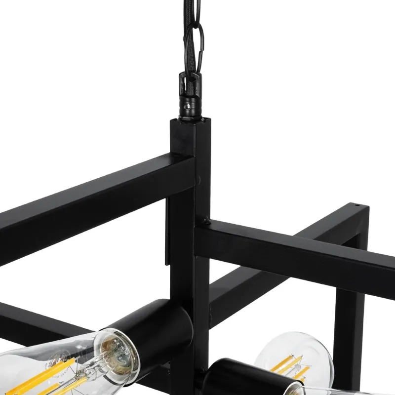 GLOBOSTAR® LOOP 00904 Μοντέρνο Κρεμαστό Φωτιστικό Οροφής με Ντουί 4 x E27 AC 220-240V IP20 - Μαύρο - Μ52 x Π52 x Υ45cm