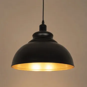 GLOBOSTAR® ANDY 01000 Μοντέρνο Κρεμαστό Φωτιστικό Οροφής με Ντουί 1 x E27 AC 220-240V IP20 - Μαύρο & Χρυσό - Μ35 x Π35 x Υ28cm
