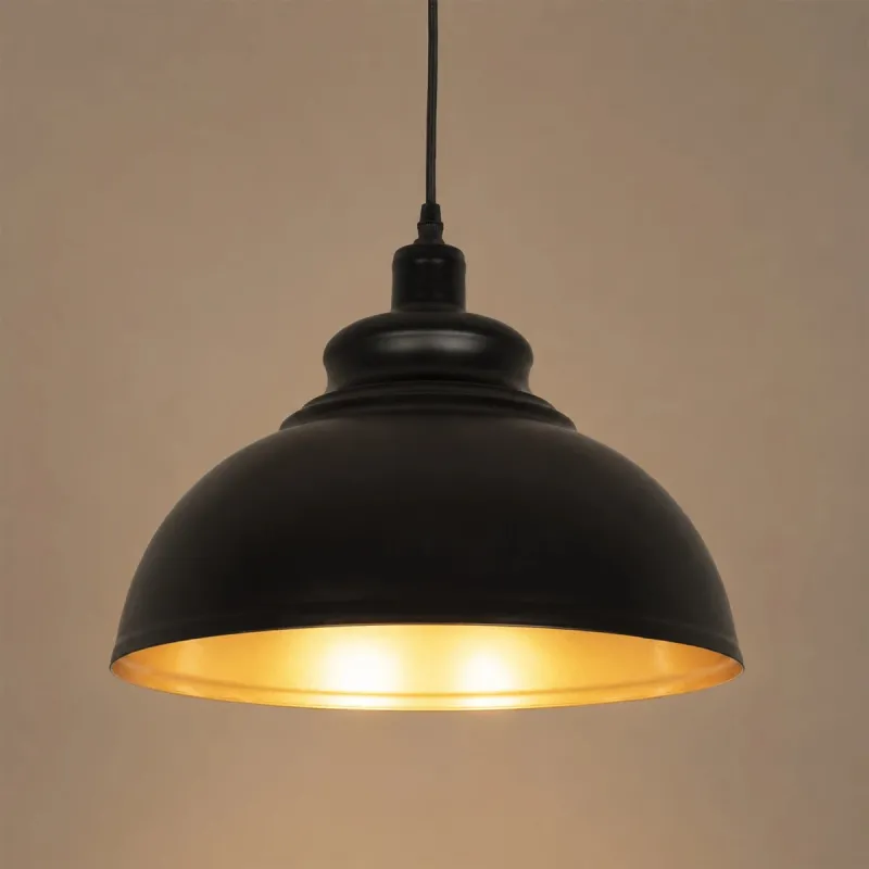GLOBOSTAR® ANDY 01000 Μοντέρνο Κρεμαστό Φωτιστικό Οροφής με Ντουί 1 x E27 AC 220-240V IP20 - Μαύρο & Χρυσό - Μ35 x Π35 x Υ28cm