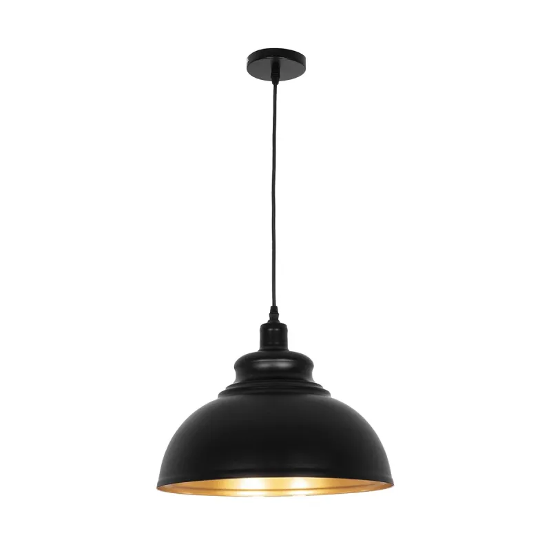 GLOBOSTAR® ANDY 01000 Μοντέρνο Κρεμαστό Φωτιστικό Οροφής με Ντουί 1 x E27 AC 220-240V IP20 - Μαύρο & Χρυσό - Μ35 x Π35 x Υ28cm