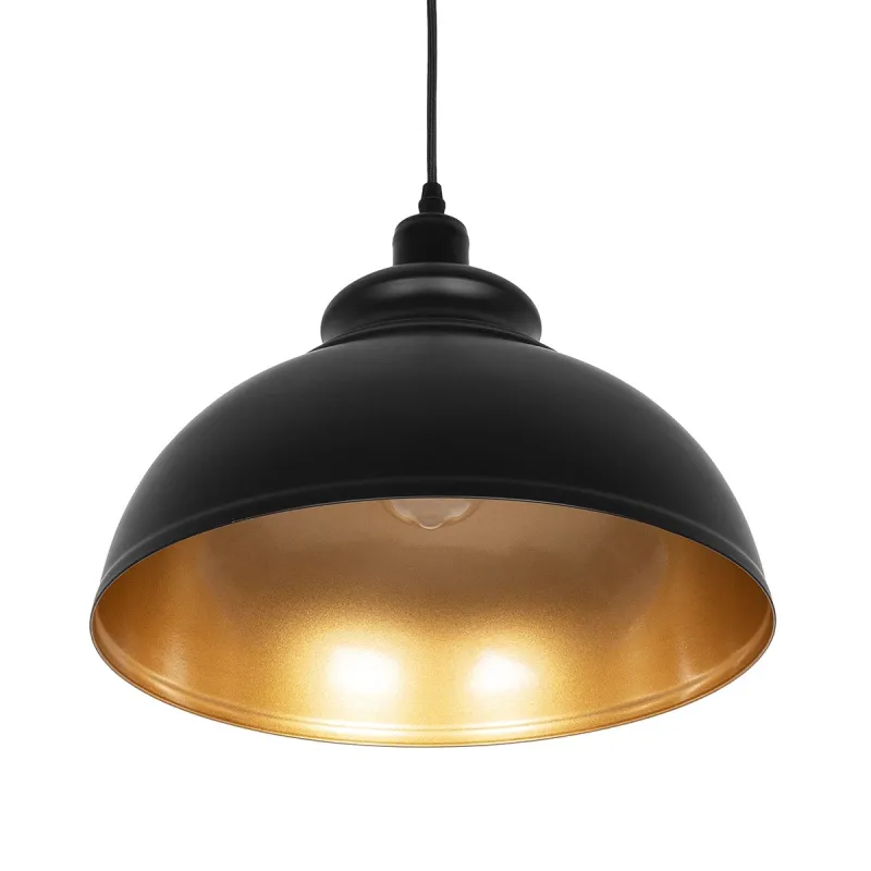 GLOBOSTAR® ANDY 01000 Μοντέρνο Κρεμαστό Φωτιστικό Οροφής με Ντουί 1 x E27 AC 220-240V IP20 - Μαύρο & Χρυσό - Μ35 x Π35 x Υ28cm