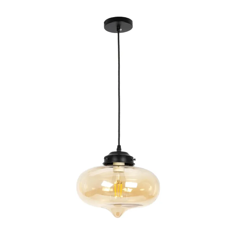 GLOBOSTAR® QUINN 01029 Vintage Κρεμαστό Φωτιστικό Οροφής με Ντουί 1 x E27 AC 220-240V IP20 - Μελί & Μαύρο - Μ26 x Π26 x Υ20cm