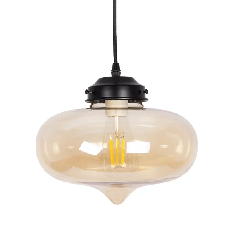GLOBOSTAR® QUINN 01029 Vintage Κρεμαστό Φωτιστικό Οροφής με Ντουί 1 x E27 AC 220-240V IP20 - Μελί & Μαύρο - Μ26 x Π26 x Υ20cm