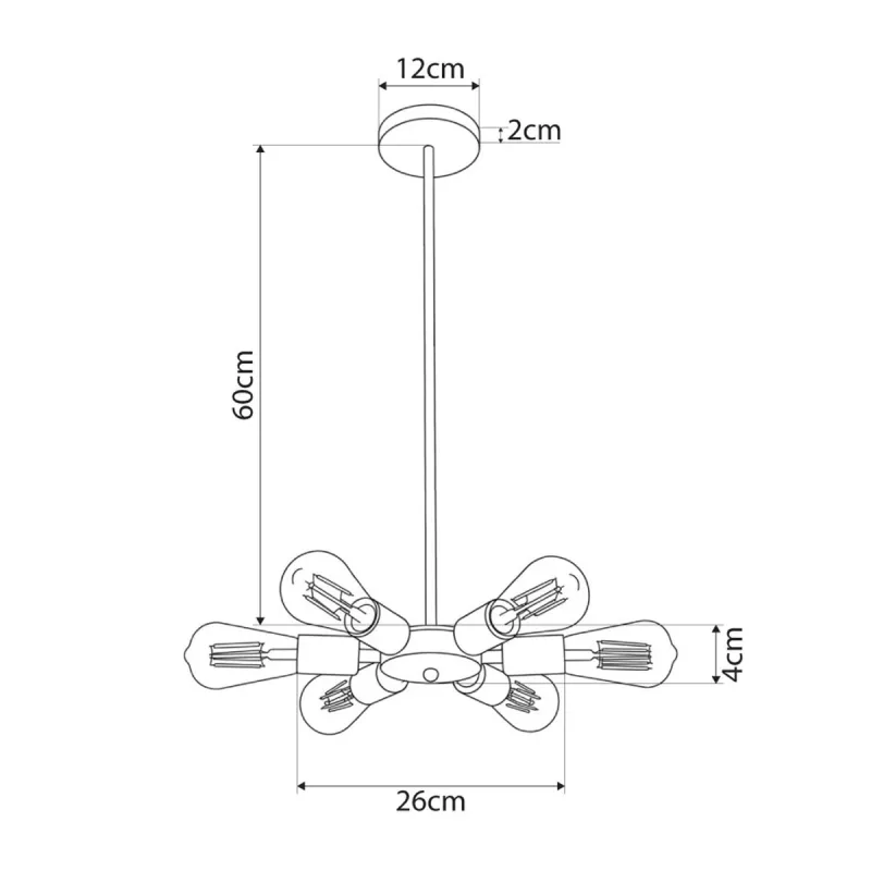 GLOBOSTAR® CONFOR 01036 Μοντέρνο Φωτιστικό Οροφής με Ντουί 6 x E27 AC 220-240V IP20 - Μαύρο - Μ26 x Π26 x Υ4cm