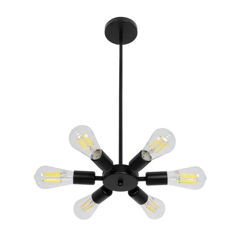 GLOBOSTAR® CONFOR 01036 Μοντέρνο Φωτιστικό Οροφής με Ντουί 6 x E27 AC 220-240V IP20 - Μαύρο - Μ26 x Π26 x Υ4cm