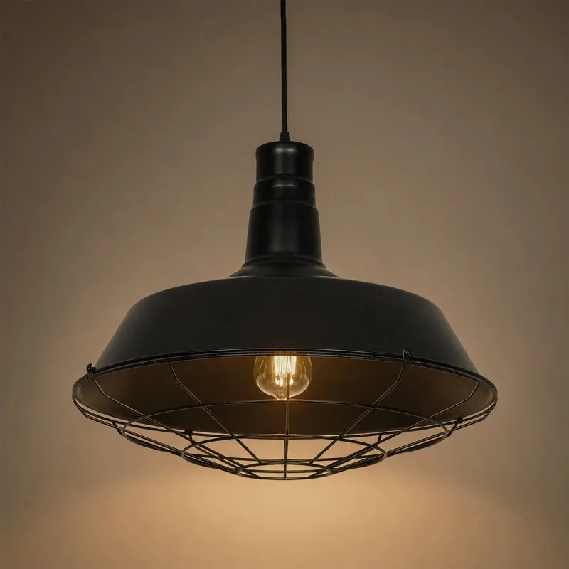 GLOBOSTAR® RAY 01048 Vintage Κρεμαστό Φωτιστικό Οροφής με Ντουί 1 x E27 AC 220-240V IP20 - Μαύρο - Μ46 x Π46 x Υ39cm