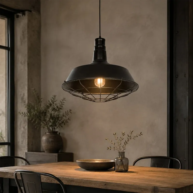 GLOBOSTAR® RAY 01048 Vintage Κρεμαστό Φωτιστικό Οροφής με Ντουί 1 x E27 AC 220-240V IP20 - Μαύρο - Μ46 x Π46 x Υ39cm