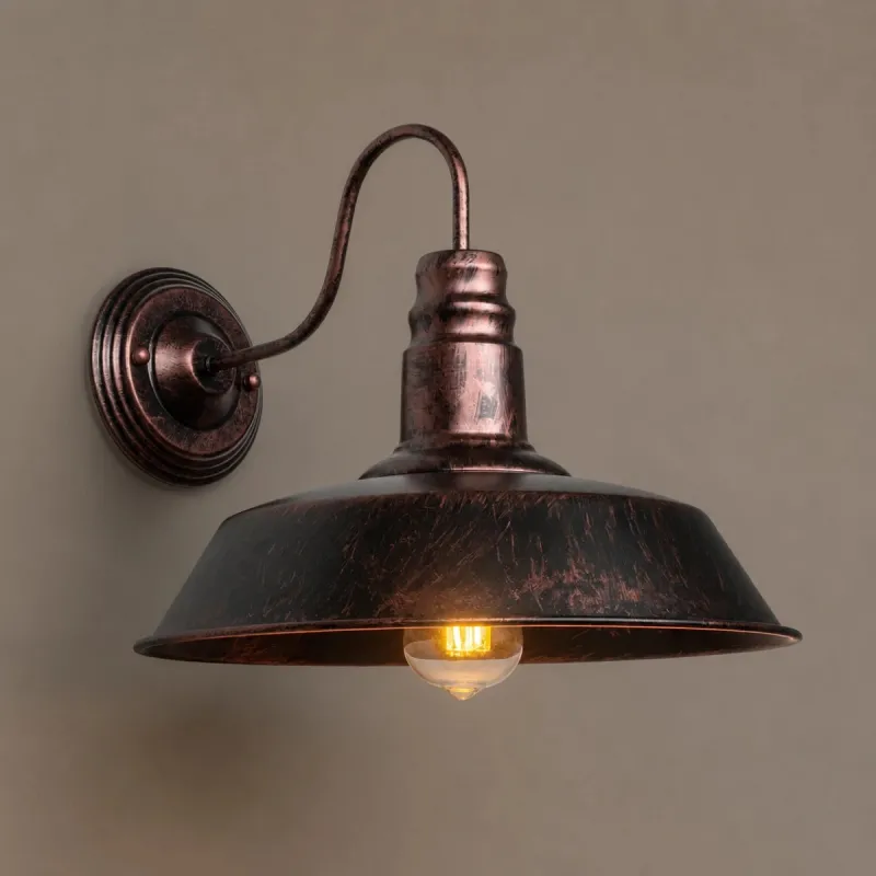 GLOBOSTAR® RAY 01052 Vintage Φωτιστικό Τοίχου - Απλίκα με Ντουί 1 x E27 AC 220-240V IP20 - Χάλκινο Εφέ Σκουριάς - Μ35 x Π40 x Υ32cm
