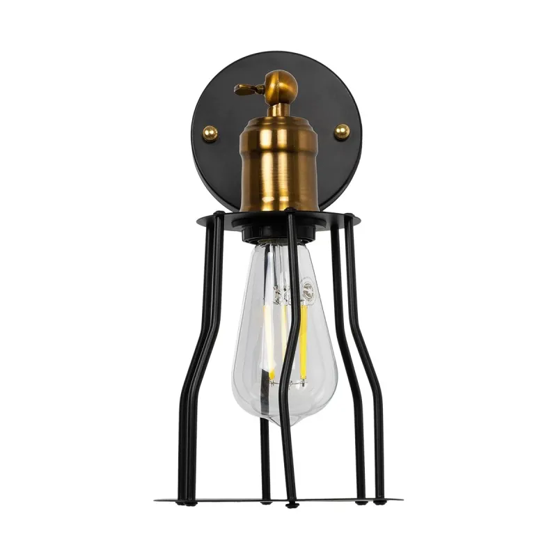 GLOBOSTAR® CATEL 01054 Vintage Φωτιστικό Τοίχου - Απλίκα με Ντουί 1 x E27 AC 220-240V IP20 - Μαύρο & Χρυσό - Μ15 x Π23 x Υ30cm