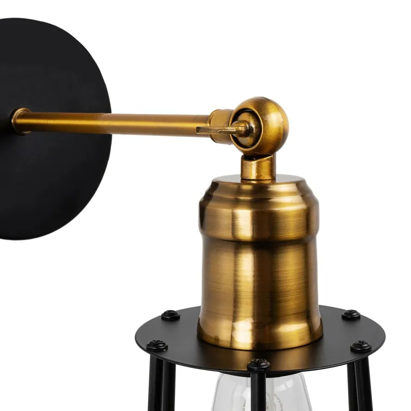 GLOBOSTAR® CATEL 01054 Vintage Φωτιστικό Τοίχου - Απλίκα με Ντουί 1 x E27 AC 220-240V IP20 - Μαύρο & Χρυσό - Μ15 x Π23 x Υ30cm