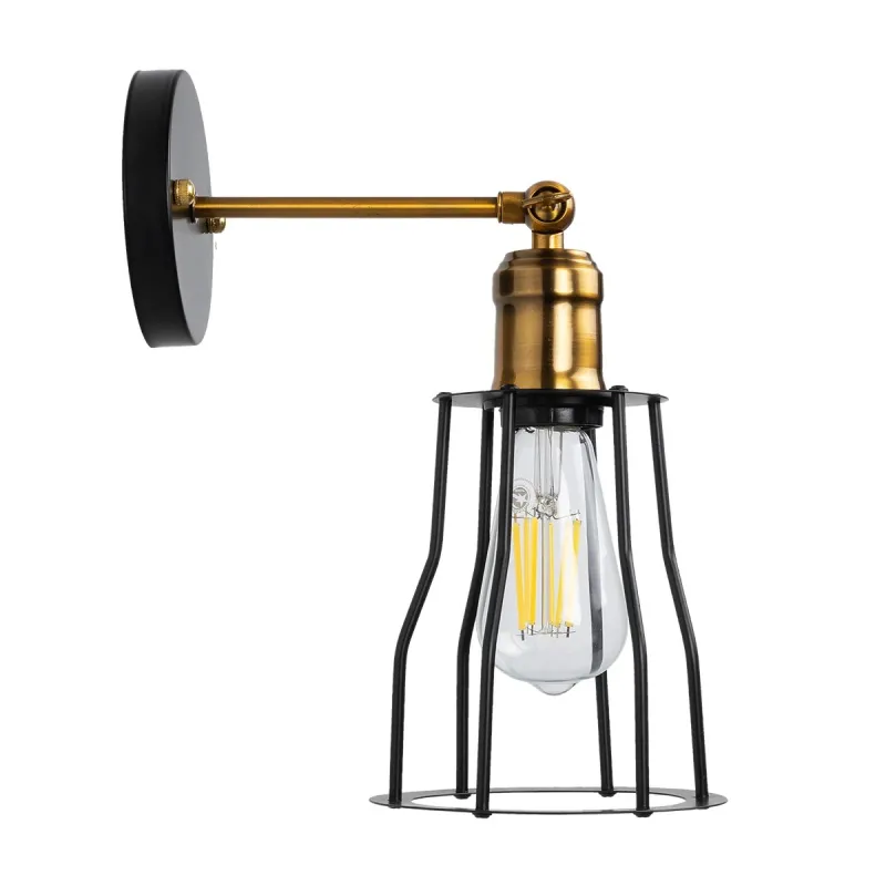GLOBOSTAR® CATEL 01054 Vintage Φωτιστικό Τοίχου - Απλίκα με Ντουί 1 x E27 AC 220-240V IP20 - Μαύρο & Χρυσό - Μ15 x Π23 x Υ30cm