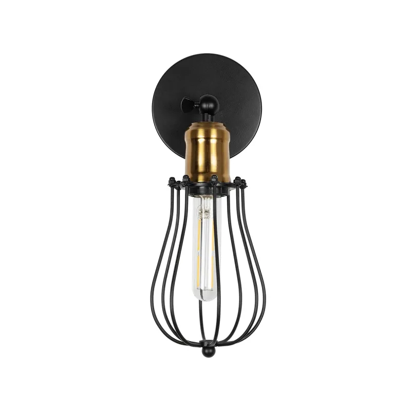 GLOBOSTAR® CATEL 01056 Vintage Φωτιστικό Τοίχου - Απλίκα με Ντουί 1 x E27 AC 220-240V IP20 - Μαύρο & Χρυσό - Μ12 x 15 x Υ32cm