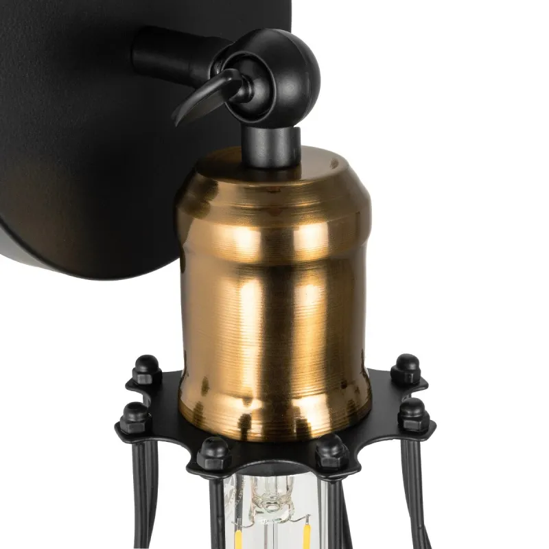 GLOBOSTAR® CATEL 01056 Vintage Φωτιστικό Τοίχου - Απλίκα με Ντουί 1 x E27 AC 220-240V IP20 - Μαύρο & Χρυσό - Μ12 x 15 x Υ32cm