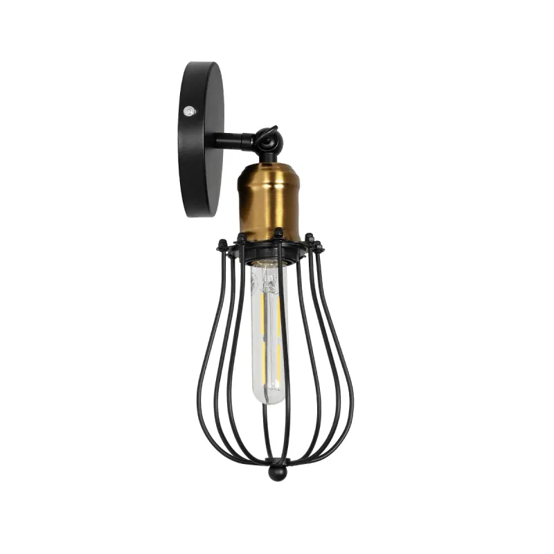 GLOBOSTAR® CATEL 01056 Vintage Φωτιστικό Τοίχου - Απλίκα με Ντουί 1 x E27 AC 220-240V IP20 - Μαύρο & Χρυσό - Μ12 x 15 x Υ32cm