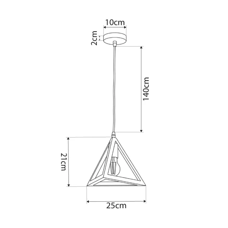 GLOBOSTAR® TRIANGLE 01063 Μοντέρνο Κρεμαστό Φωτιστικό Οροφής με Ντουί 1 x E27 AC 220-240V IP20 - Μαύρο - Μ25 x Π25 x Y21cm