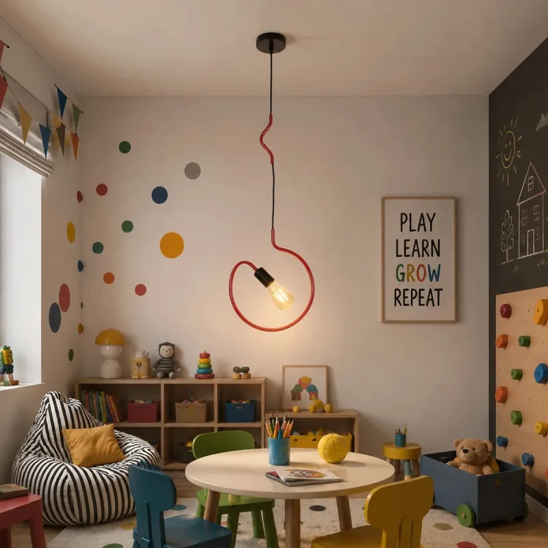 GLOBOSTAR® LIBBY 01095-1 Παιδικό Κρεμαστό Φωτιστικό Οροφής με Ντουί 1 x E27 AC 220-240V IP20 - Κόκκινο - Μ28 x Π4 x Υ34cm