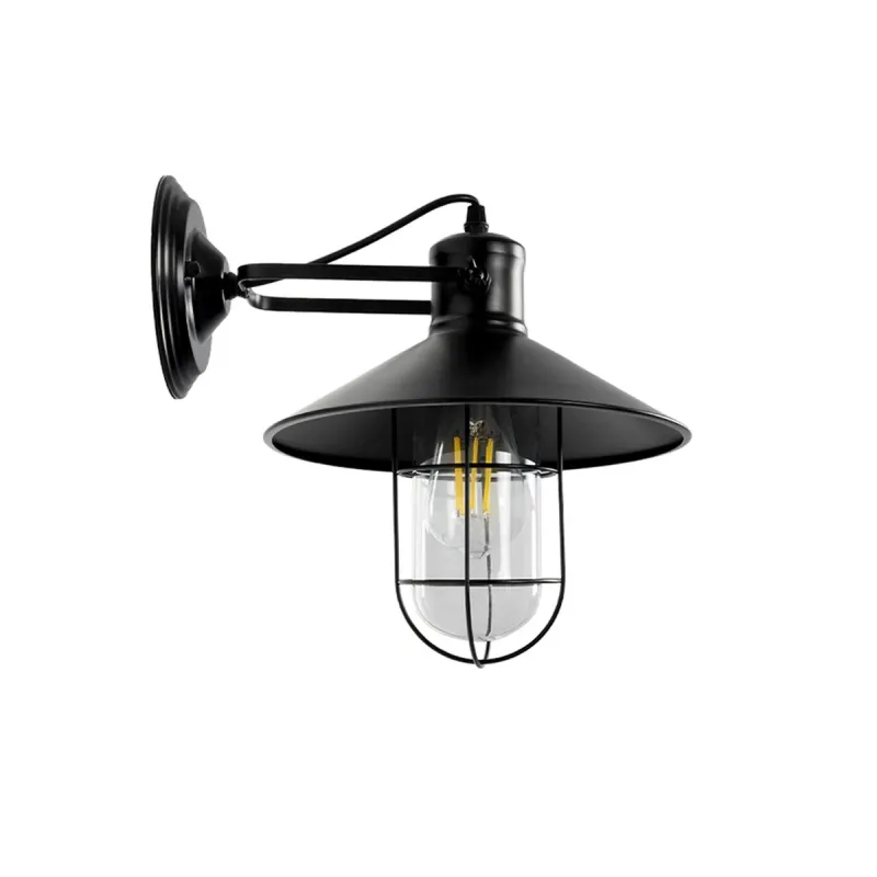 GLOBOSTAR® CELL 01118 Vintage Φωτιστικό Τοίχου - Απλίκα με Ντουί 1 x E27 AC 220-240V IP20 - Μαύρο - Μ26.5 x Π32 x Υ30cm