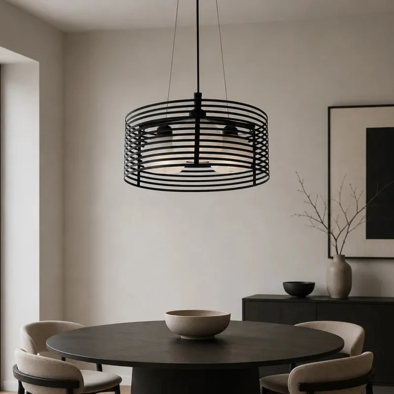 GLOBOSTAR® KEVIA 01150 Μοντέρνο Κρεμαστό Φωτιστικό Οροφής με Ντουί 3 x E27 AC 220-240V IP20 - Μαύρο & Λευκό - Μ40 x Π40 x Υ22cm