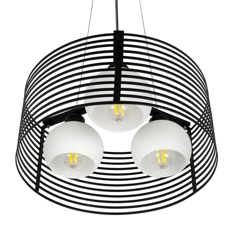 GLOBOSTAR® KEVIA 01150 Μοντέρνο Κρεμαστό Φωτιστικό Οροφής με Ντουί 3 x E27 AC 220-240V IP20 - Μαύρο & Λευκό - Μ40 x Π40 x Υ22cm