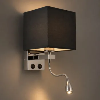 GLOBOSTAR® ELEGANT 01494 Μοντέρνο Φωτιστικό Τοίχου - Απλίκα Ξενοδοχείου Reading Light με Ντουί 1 x E27 LED 3W 270lm 36° AC 220-240V IP20 Θερμό Λευκό 2700K - CREE XPE Chip - Ασημί & Μαύρο - Μ17 x Π21 x Υ43cm - 2 Χρόνια Εγγύηση