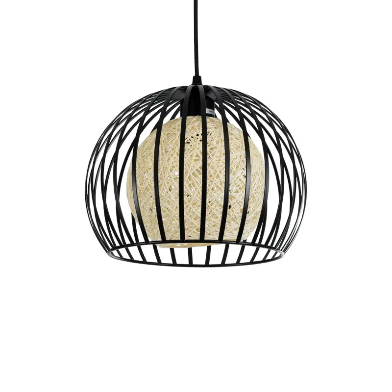 GLOBOSTAR® CARTER 00960 Μοντέρνο Κρεμαστό Φωτιστικό Οροφής με Ντουί 1 x E27 AC 220-240V IP20 - Μαύρο & Μπεζ - Μ28 x Π28 x Υ23cm