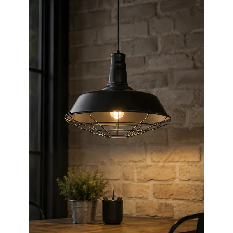GLOBOSTAR® RAY 01048 Vintage Κρεμαστό Φωτιστικό Οροφής με Ντουί 1 x E27 AC 220-240V IP20 - Μαύρο - Μ46 x Π46 x Υ39cm