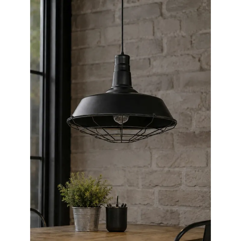 GLOBOSTAR® RAY 01048 Vintage Κρεμαστό Φωτιστικό Οροφής με Ντουί 1 x E27 AC 220-240V IP20 - Μαύρο - Μ46 x Π46 x Υ39cm