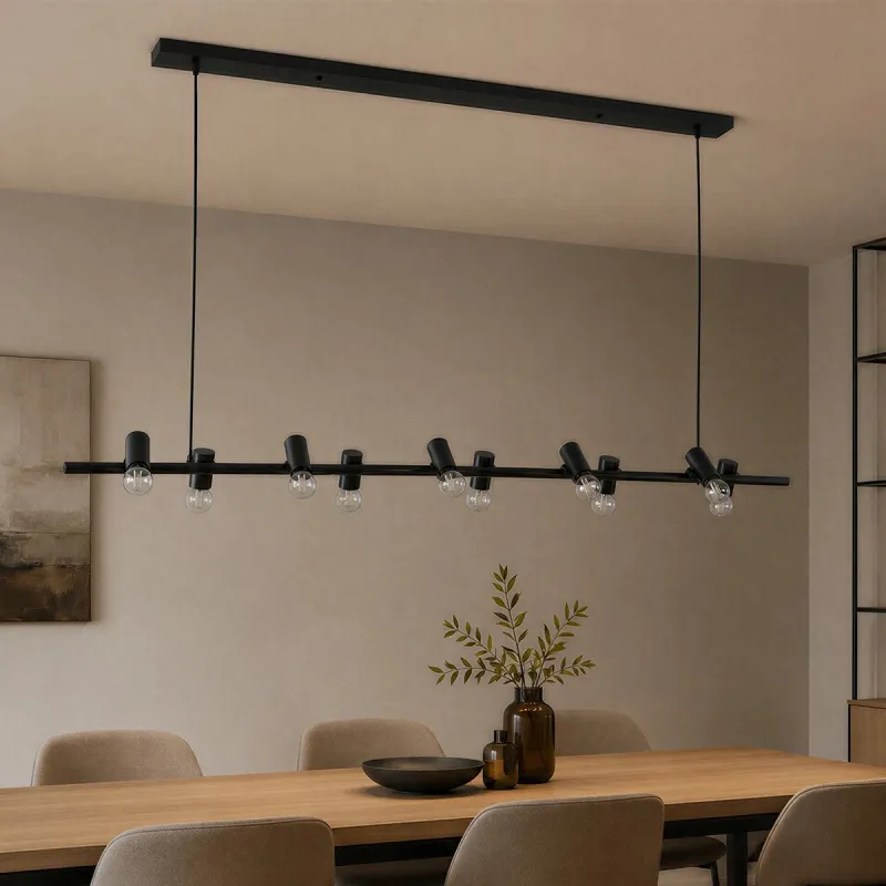 GLOBOSTAR® ALFREDA 01242 Μοντέρνο Κρεμαστό Φωτιστικό Οροφής με Ντουί 10 x E27 AC 220-240V IP20 - Μαύρο - Μ140 x Π18 x Υ7cm