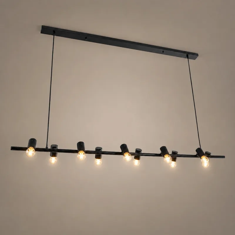 GLOBOSTAR® ALFREDA 01242 Μοντέρνο Κρεμαστό Φωτιστικό Οροφής με Ντουί 10 x E27 AC 220-240V IP20 - Μαύρο - Μ140 x Π18 x Υ7cm