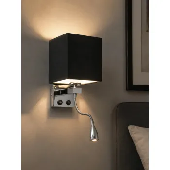 GLOBOSTAR® ELEGANT 01494 Μοντέρνο Φωτιστικό Τοίχου - Απλίκα Ξενοδοχείου Reading Light με Ντουί 1 x E27 LED 3W 270lm 36° AC 220-240V IP20 Θερμό Λευκό 2700K - CREE XPE Chip - Ασημί & Μαύρο - Μ17 x Π21 x Υ43cm - 2 Χρόνια Εγγύηση