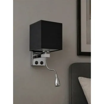 GLOBOSTAR® ELEGANT 01494 Μοντέρνο Φωτιστικό Τοίχου - Απλίκα Ξενοδοχείου Reading Light με Ντουί 1 x E27 LED 3W 270lm 36° AC 220-240V IP20 Θερμό Λευκό 2700K - CREE XPE Chip - Ασημί & Μαύρο - Μ17 x Π21 x Υ43cm - 2 Χρόνια Εγγύηση