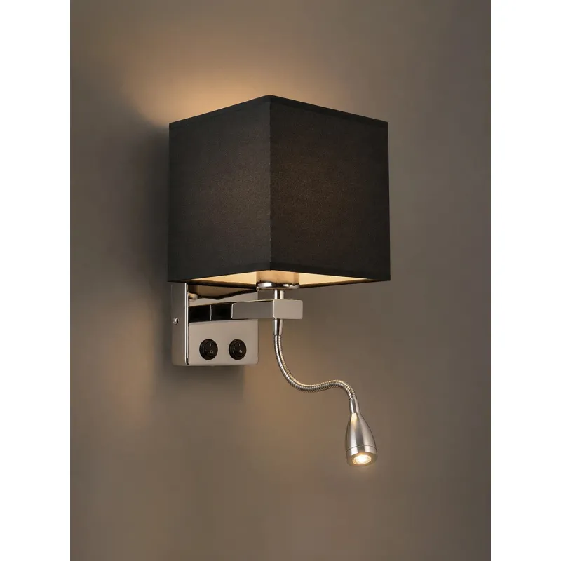 GLOBOSTAR® ELEGANT 01494 Μοντέρνο Φωτιστικό Τοίχου - Απλίκα Ξενοδοχείου Reading Light με Ντουί 1 x E27 LED 3W 270lm 36° AC 220-240V IP20 Θερμό Λευκό 2700K - CREE XPE Chip - Ασημί & Μαύρο - Μ17 x Π21 x Υ43cm - 2 Χρόνια Εγγύηση