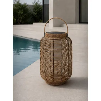 GLOBOSTAR® GRAMBIAN 02304 Boho Επιδαπέδιο Φωτιστικό με IR Ασύρματο Χειριστήριο LED 5W 200lm 180° με Ενσωματωμένο Φωτοβολταϊκό Panel 6V 1W & Επαναφορτιζόμενη Μπαταρία Li-ion 3.2V 1000mAh Αδιάβροχο IP65 Θερμό Λευκό 2700K - Sanan SMD Chip - Μπεζ - Μ30 x 