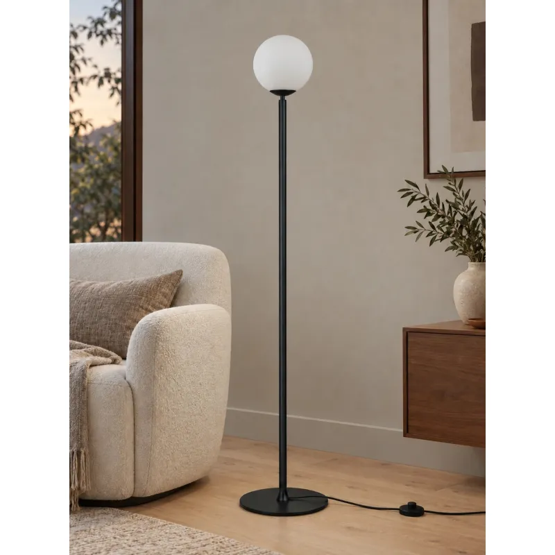 GLOBOSTAR® GLOBART 204-0198 Μοντέρνο Επιδαπέδιο Φωτιστικό με Ντουί 1 x E27 AC 220-240V IP20 -Μαύρο & Λευκό - Μ25 x Π25 x Υ135cm