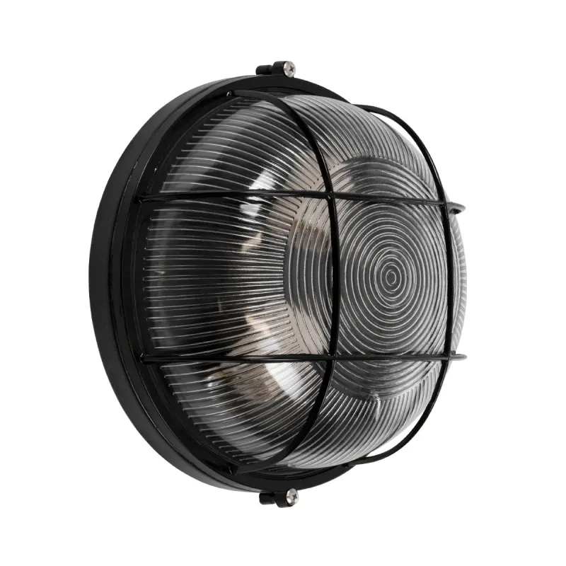 GLOBOSTAR® BOATLIGHT 61589 Vintage Φωτιστικό Καραβοχελώνα Τοίχου & Οροφής με Ντουί 2 x E27 AC 220-240V Αδιάβροχο IP65 - Μαύρο Ματ - Μ24 x Π24 x Υ11cm