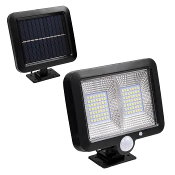 GLOBOSTAR® ZETA 71459 Προβολέας με Ανιχνευτή PIR / Αισθητήρα Κίνησης LED 20W 600lm 120° DC 5V με Φωτοβολταϊκό Panel 5V 1W & Επαναφορτιζόμενη Μπαταρία Li-ion 3.2V 2400mAh Αδιάβροχο IP65 Ψυχρό Λευκό 6000K - Sanan SMD Chip - Μαύρο - Μ15 x Π3.5 x Υ13cm - 