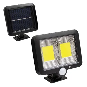 GLOBOSTAR® ZETA 71461 Προβολέας με Ανιχνευτή PIR / Αισθητήρα Κίνησης LED 20W 600lm 120° DC 5V με Φωτοβολταϊκό Panel 5V 1W & Επαναφορτιζόμενη Μπαταρία Li-ion 3.2V 2400mAh Αδιάβροχο IP65 Ψυχρό Λευκό 6000K - Sanan COB Chip - Μαύρο - Μ15 x Π3.5 x Υ13cm - 
