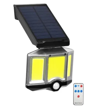 GLOBOSTAR® ORVION 71482 Προβολέας με IR Ασύρματο Χειριστήριο LED 20W 1000lm 120° DC 5V με Φωτοβολταϊκό Panel 5V 1W & Επαναφορτιζόμενη Μπαταρία Li-ion 3.2V 2400mAh Αδιάβροχο IP65 Ψυχρό Λευκό 6000K Dimmable - Sanan COB Chip - Μαύρο - Μ12.5 x Π3.5 x Υ10c