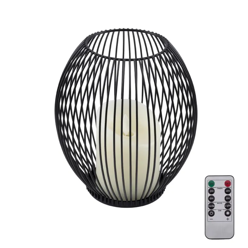 GloboStar® CADLE 76496 Διακοσμητικό Realistic Κερί με LED Εφέ Κινούμενης Φλόγας - Μπαταρίας 2 x AA (Δεν Συμπεριλαμβάνονται) & Ασύρματο Χειριστήριο IR Θερμό Λευκό 2700K Dimmable Μαύρο Φ16 x Υ18cm