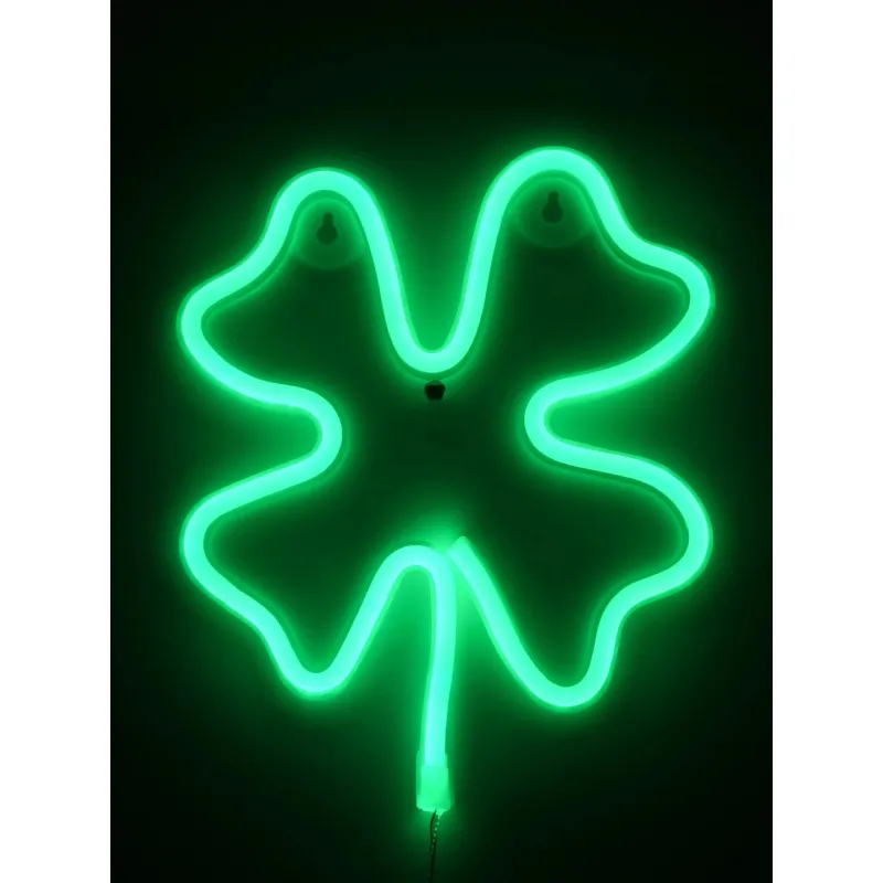 GloboStar® 78572 Φωτιστικό Ταμπέλα Φωτεινή Επιγραφή NEON LED Σήμανσης FOUR LEAF CLOVER 5W με Καλώδιο Τροφοδοσίας USB - Μπαταρίας 3xAAA (Δεν Περιλαμβάνονται) - Πράσινο