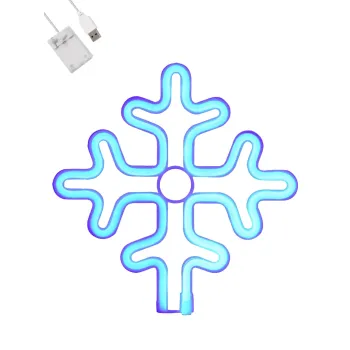 GloboStar® 78580 Φωτιστικό Ταμπέλα Φωτεινή Επιγραφή NEON LED Σήμανσης SNOWFLAKE 5W με Καλώδιο Τροφοδοσίας USB - Μπαταρίας 3xAAA (Δεν Περιλαμβάνονται) - Γαλάζιο