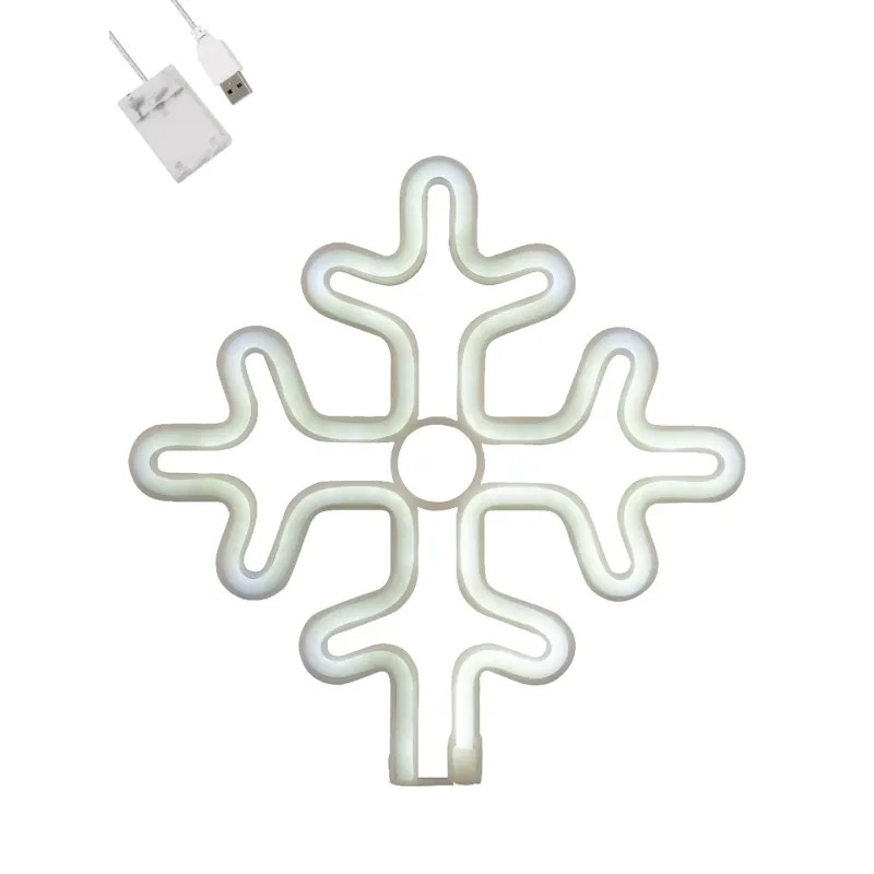 GloboStar® 78581 Φωτιστικό Ταμπέλα Φωτεινή Επιγραφή NEON LED Σήμανσης SNOWFLAKE 5W με Καλώδιο Τροφοδοσίας USB - Μπαταρίας 3xAAA (Δεν Περιλαμβάνονται) - Ψυχρό Λευκό 6000K
